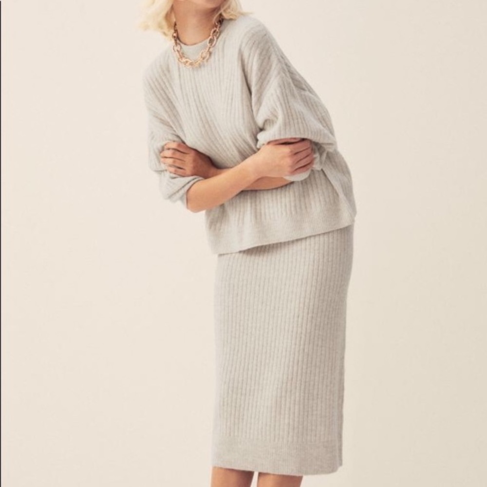 H&M Cream Ribbed Knit Sweater and Skirt Set